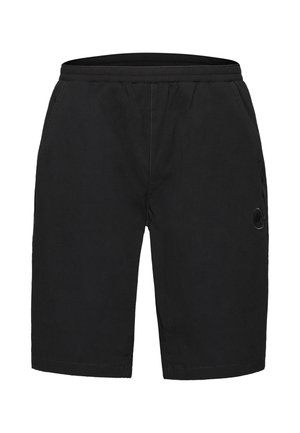 Zwarte casual korte broek met een elastische tailleband, zijzakken en een klein rond logo op de rechterdij.