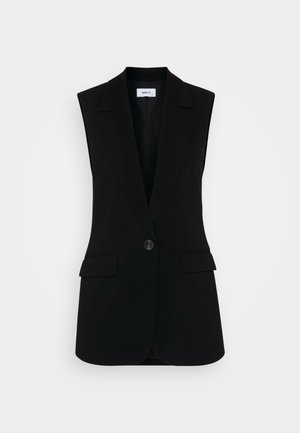 Mustaha vest musta ilman hihansuita, jossa on räätälöity muotoilu, yksi nappisulku, jämäkät kaulukset ja sivutaskut.