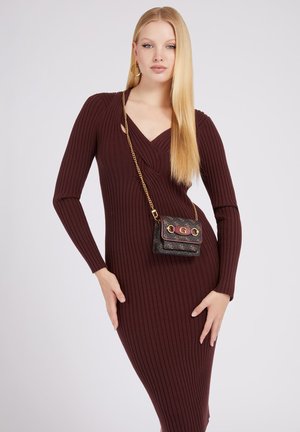 IZZY DOUBLE POUCH - Across body bag - brown logo/merlot