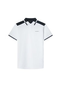 Bílá polo tričko s námořnickými akcenty na ramenou a rukávech. Obsahuje dvoubarevný límec a malé logo "HACKETT" na hrudi.