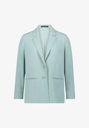 Hellblauer Damenblazer mit Kerbkragen, zwei vorderen Knöpfen und Leistentaschen, Marke Betty Barclay.