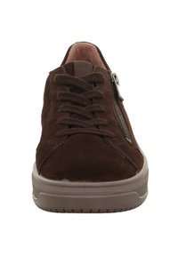 Braune Wildleder Schnürsneaker mit einem Reißverschluss vorne, runder Zehenpartie und einer strukturierten Gummisohle. Verfügt über ein weiches Innenfutter.