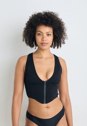 Good American COMPRESSION ZIP UP SUPPORT - Haut de bikini - black