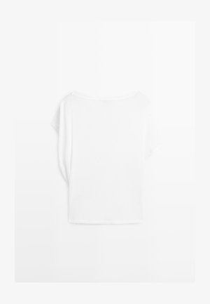 White short-sleeve loose-fit blouse with wide neckline, displayed flat on a white background.