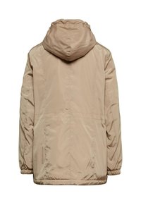 Licht beige hooded jacket, gemaakt van gladde, lichte materialen, met elastische manchetten en een iets losse pasvorm voor comfort.
