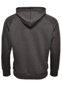 Grå hoodie med en strukturerad tyg, långa ärmar och huva med dragsko. Har ribbade manschetter och fåll, med raglanärmedesign.