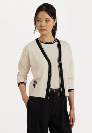 TWO-TONE COTTON-BLEND CARDIGAN - Cardigan - mascarpone cream/black