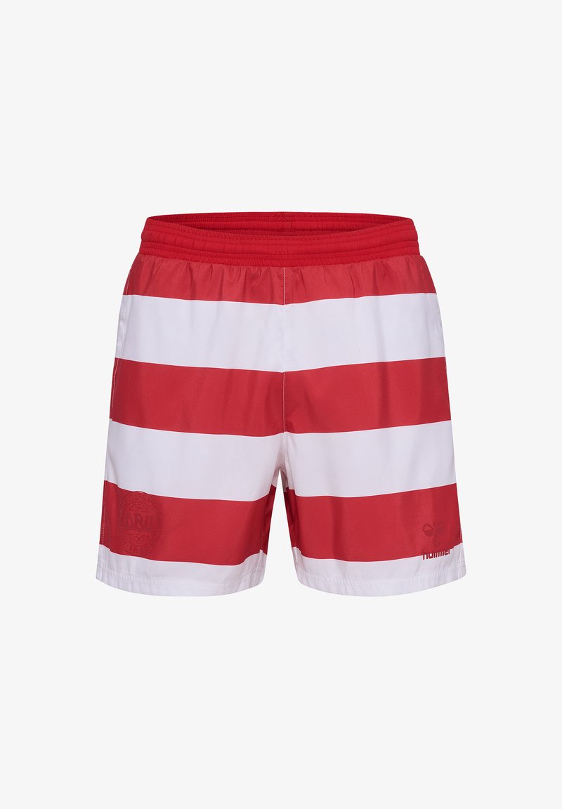 Rot-weiß gestreifte Shorts mit elastischem Bund. Verfügt über ein strukturiertes Logodetail auf der unteren linken Seite. Hergestellt aus leichtem Material.