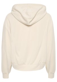 Felpa color crema con vestibilità rilassata, dotata di cappuccio con coulisse, maniche lunghe e polsini e orlo a coste. Tessuto liscio, design minimale.