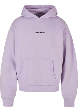 Hellblaues Hoodie mit Bauchtasche, gerippten Bündchen und Saum. Schwarzes "LOST YOUTH™"-Logo auf der Brust. Weiches Baumwollmischgewebe.