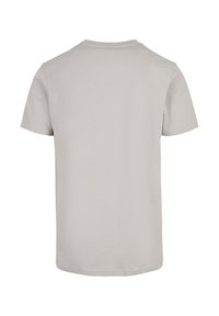 Light gray short-sleeve t-shirt, round neckline, simple design, smooth texture, unembellished back view, regular fit.