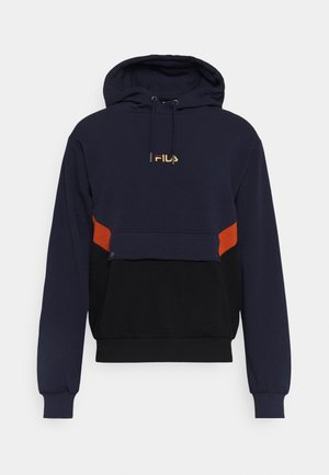 Fila WALTER BLOCKED HOODY - Felpa con cappuccio - black/black iris/cinnamon stick