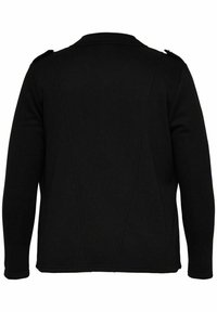 Czarna bluza z długim rękawem, posiadająca wyraźny kołnierz i akcenty na ramionach. Gładka tekstura z ukośnym przeszyciem na plecach.