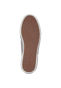 Semelle de chaussure avec une surface en caoutchouc brun texturé, bordée d'un contour lisse blanc. Pas de motifs visibles ni de détails de marque.