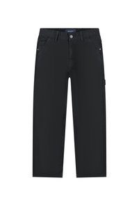 Zwarte katoenen broek van een katoenmix met een rechte snit. Voorzien van zijzakken, een knoopsluiting en subtiele accentdetails aan de zijkanten.