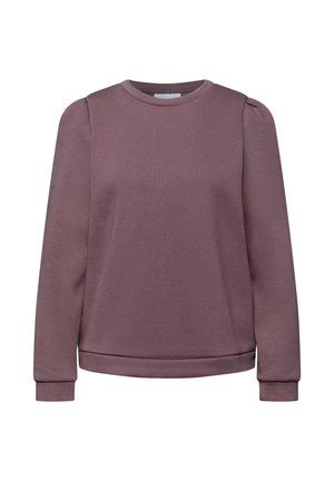 Lichtpaars sweatshirt met lange mouwen, ronde hals en licht opgeblazen schouders, afgebeeld op een witte achtergrond.