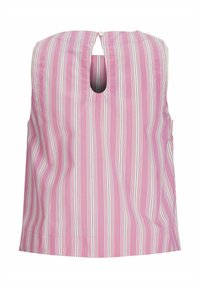 Beigio be rankovėmis viršus rožinės spalvos su vertikaliomis baltomis ir žaliomis juostelėmis. Apvalus nugaros angos durys su mygtuko uždarymu. Lengvas, glotnus audinys.