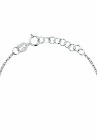 Bracciale in argento con maglie intrecciate, dotato di chiusura a moschettone e lunghezza regolabile tramite diversi anelli. Finitura liscia e lucida.