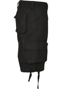 Melnas kokvilnas šortus ar garajām kabatām, ar regulējamu apakšmalu un brīvu piegriezumu. Ilgmūžīgs audums ar matētu apdari.