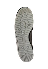 Sole di una sneaker realizzata in gomma bianca testurizzata con modelli circolari e zigzag. Nome del marchio "Teddy Smith" impresso sulla suola.