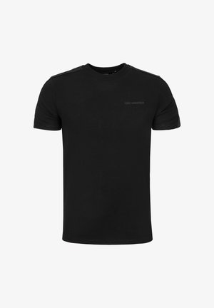Black cotton T-shirt with a classic crew neckline, short sleeves, and a subtle logo on the front. Smooth texture and regular fit.