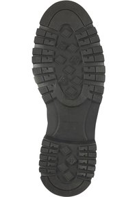 Schwarze Gummisohle mit strukturiertem Griffmuster, das Diamantformen und horizontale Rillen aufweist; geprägter Markenname "GANT" und Größe "37."