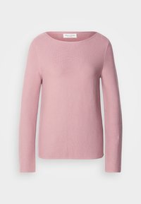 Pull en tricot à manches longues rose pâle avec col rond et texture lisse, étiqueté Marc O’Polo, présenté sur fond blanc.