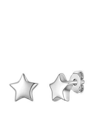 Zilverkleurige oorknopjes in de vorm van een ster met gladde oppervlakken en vlindervormige sluitingen aan de achterkant.