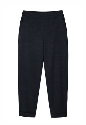 Tumesinised kitsenevad püksid kummiga vöökohal, ees plekktaskud, õmbluse detailid ja mansettidega ääred.