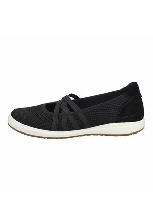 Czarny przewiewny but typu slip-on z elastycznymi paskami skrzyżowanymi na cholewce, białą podeszwą i brązowym bieżnikiem, zaprojektowany do codziennego noszenia.