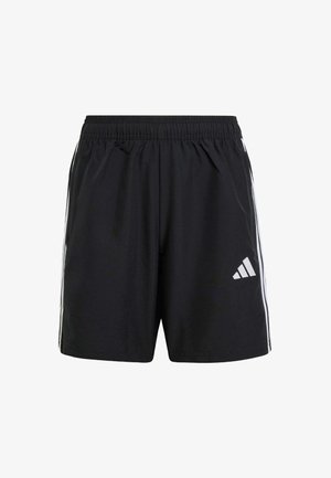 Zwarte sportshorts met een elastische tailleband, voorzien van witte zijkanten en een wit Adidas-logo op het linkerpijp.