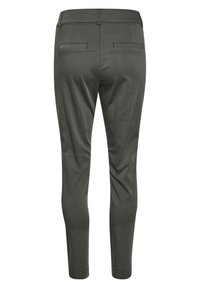 Mørkegrå skræddersyede bukser med en slim fit, to baglommer og en glat stofstruktur. Har en livvidde med bæltesløjfer.