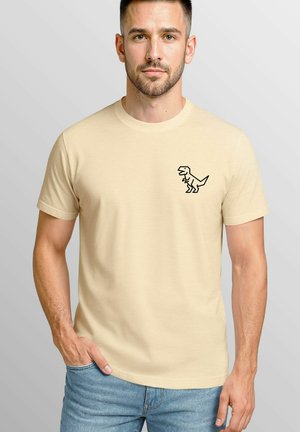 MIT DINO – LUSTIGES T-REX LOGO AUF DER BRUST - Print T-shirt - natur