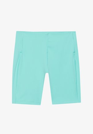 Svetlo modri kopalni šortiji iz raztegljivega, gladkega materiala. Imajo stranske žepe in ploske šive za udobje in trajnost.