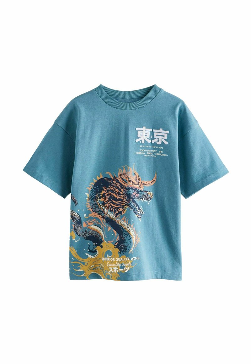 Next RELAXED FIT SHORT SLEEVE GRAPHIC STANDARD - T-Shirt print - teal blue dragon back print