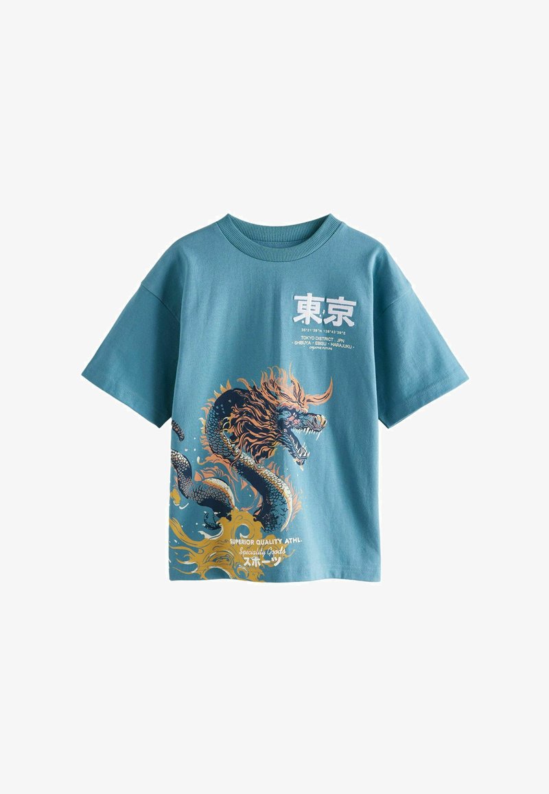 Next SHORT SLEEVE GRAPHIC STANDARD - Apdrukāts T-krekls - teal blue dragon back print