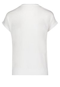 Bílá krátká rukávová trička s kulatým výstřihem, hladkou texturou a uvolněným střihem. Zadní strana je hladká s rovním spodním lemem.