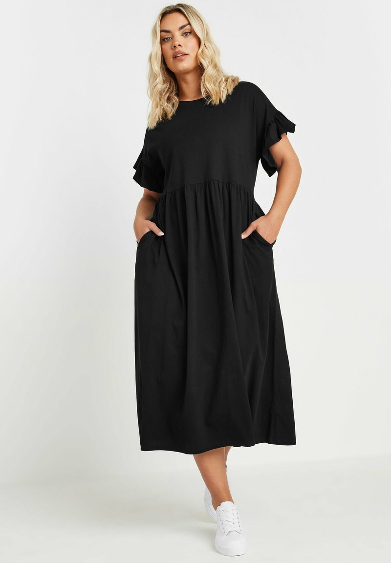 Yours Clothing FRILL SLEEVE    - Jerseyklänning - black