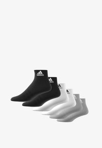 Paquete de seis calcetines tobilleros en negro, blanco y gris. Hechos de un tejido suave y elástico con el logo de adidas en el puño.