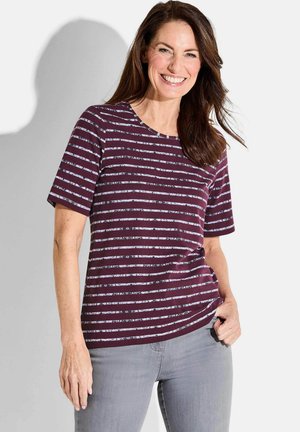 T-shirt print - berry/grey striped