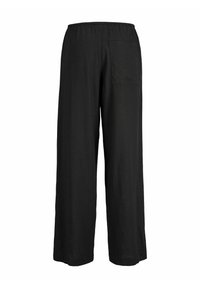 Pantalons larges noirs avec un taille élastique et une poche arrière. Tissu doux et léger avec une texture lisse. Design simple sans embellissements.