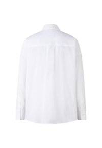 Wit langemouwshirt met een klassieke kraag, achterste schouderpasdetail en knoopmanchetten, gemaakt van een soepele katoenen stof.