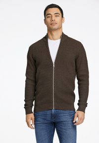 Lindbergh O-NECK STRUCTURE - Tröja med dragkedja - brown mel