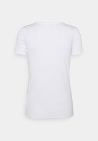 T-shirt blanc en coton à manches courtes, col rond et coupe droite. Le tissu semble lisse, sans motifs ni designs apparents.