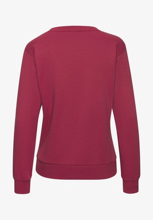 Burgunderfarbener Langarm-Sweatshirt mit Rundhalsausschnitt, gerippten Bündchen und Saum. Glatte Textur, schlichtes Design, keine sichtbaren Verzierungen.