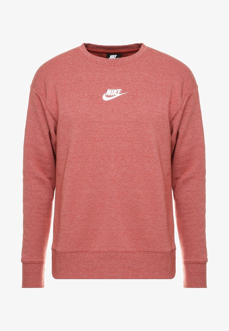 Sweatshirt rouge à manches longues de Nike avec col ras du cou et logo Nike blanc centré sur la poitrine.