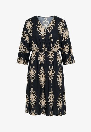 Ulla Popken, ORNAMENTAL PRINT WRAP-LOOK DRESS - Vapaa-ajan mekko - black