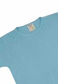 Lichtblauw katoenen t-shirt met een ronde halslijn, korte mouwen en een gladde textuur. Voorzien van een zorglabel in de hals.