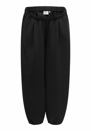 Pantalon de maternité noir à coupe ample avec taille et poignets élastiques, conçu pour le confort et la facilité de mouvement.