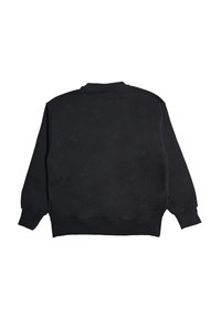 Sudadera nera a maniche lunghe distesa, mostrando il retro, con polsini e orlo a coste.
